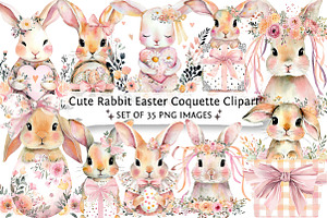 Cute Rabbit Easter Coquette Clipart, an Illustration by DreamPrint404