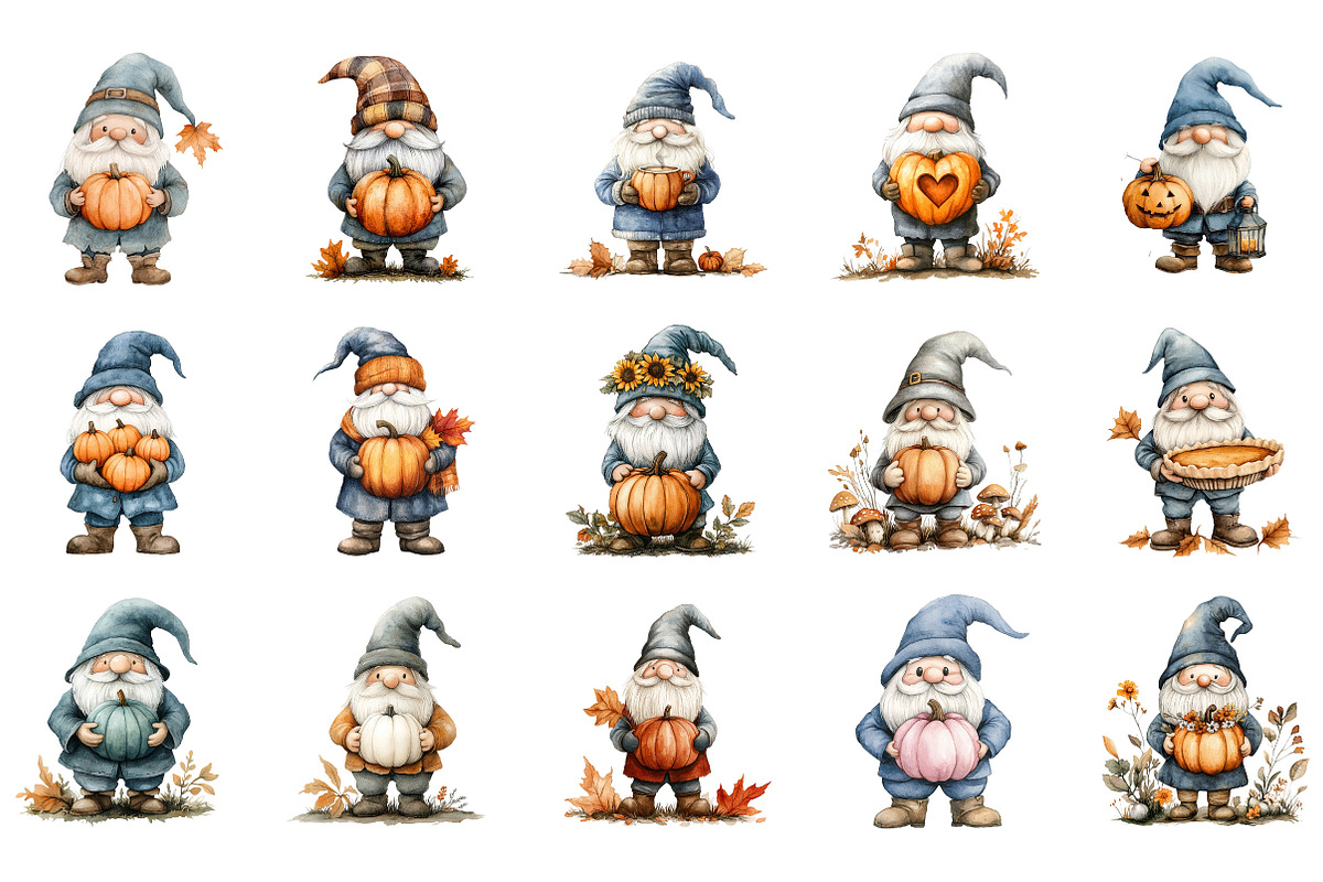 Gnome Holding Pumpkin Clipart, an Illustration by Designking (Photo 2 of 5)