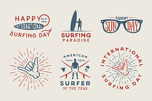 Set Of Vintage Surfing Emblems