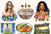 Watercolor Italian Clipart Bundle, an Object Illustration by SparkyDesignsUS (Thumbnail 2 of 10)