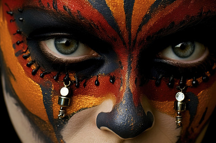 Close - up photo of a woman's face with Halloween makeup. Genera, a Holiday Photo by designvectx