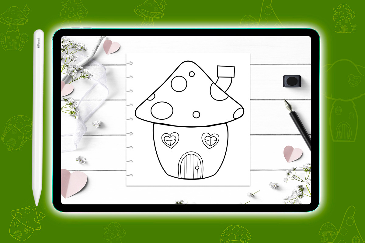 Mushroom House Modern Fairy Brushes Stamp Procreate Stickers