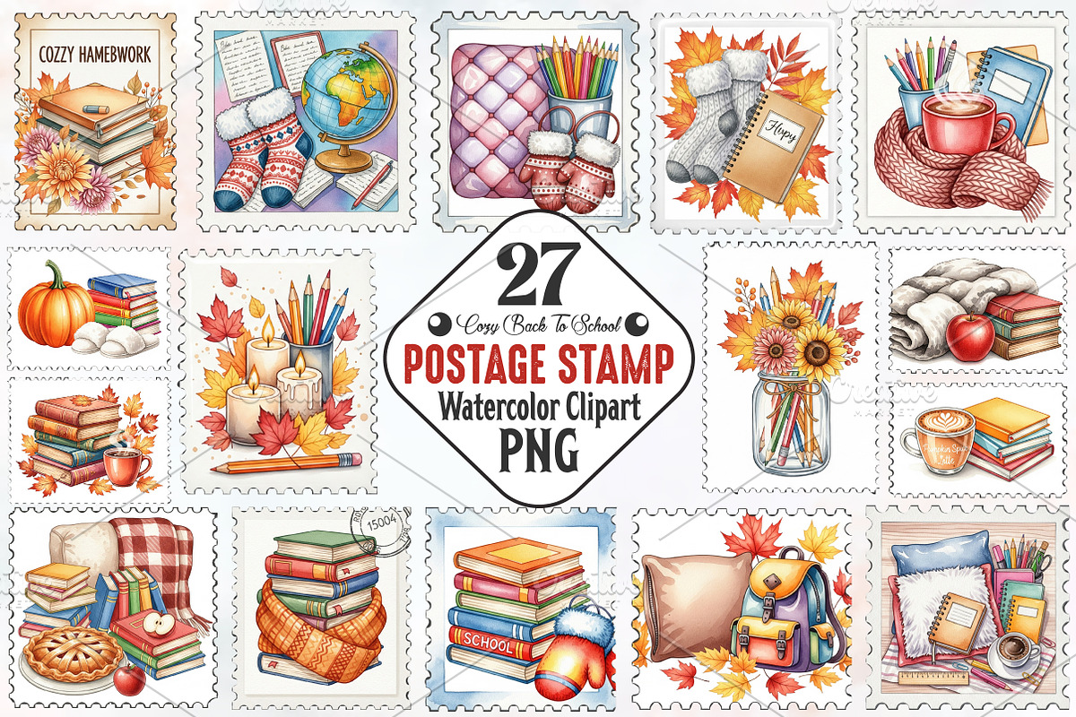 Cozy Back To School Postage Stamp, an Illustration by RobertsArt (Photo 1 of 5)