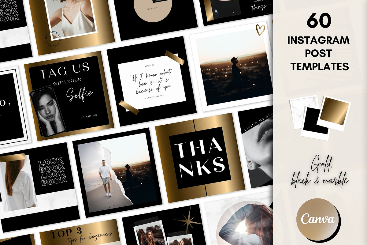 Gold and Black Instagram Templates, a Templates & Theme by Boltik Studio (Photo 1 of 10)