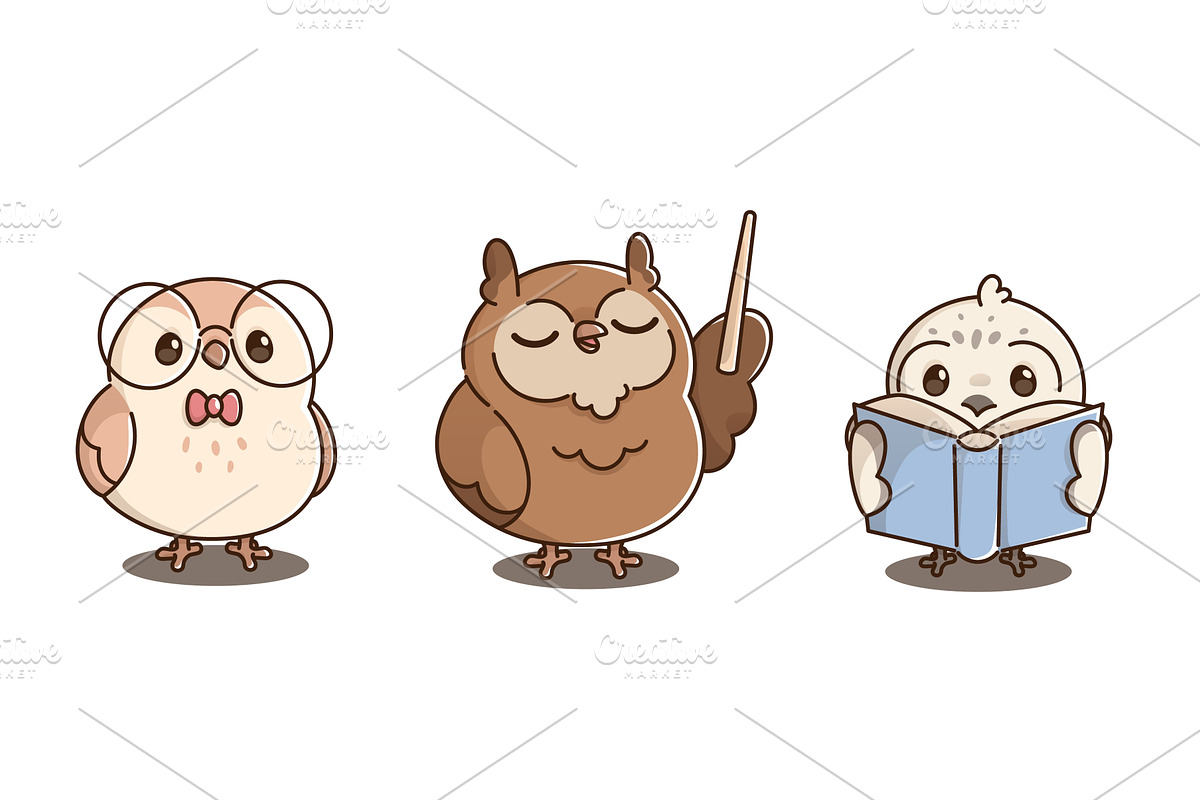 Cartoon school owl set with smart, an Education Illustration by art PVP - market