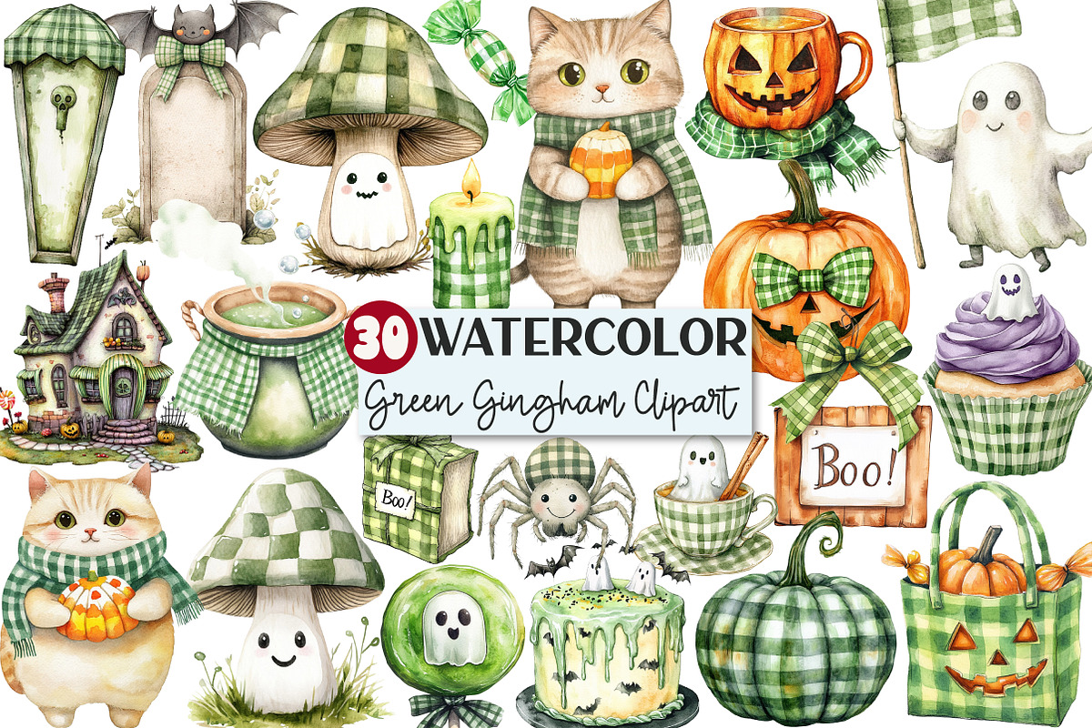 Halloween Green Gingham Clipart, an Illustration by Rose Art (Photo 1 of 7)