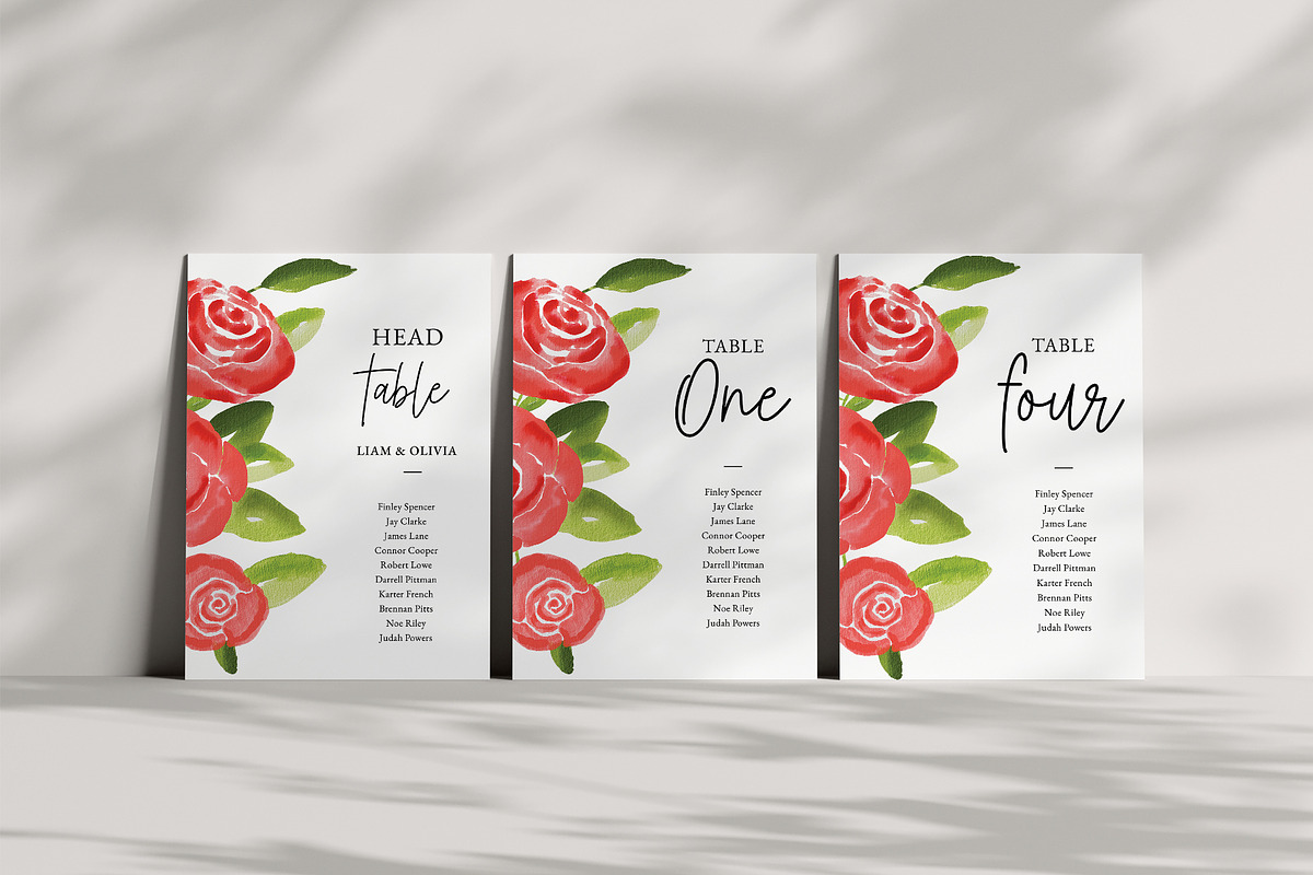 Red Rose Floral Seating Cards, a Stationery Template by Beyond Muse (Photo 2 of 3)