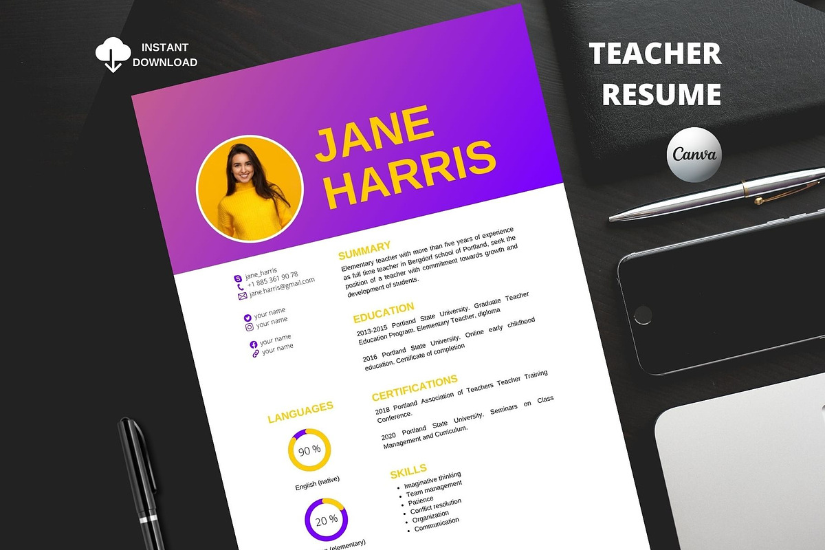 Teacher Resume Template |Canva, a Resume Template by MediaKitTemplates (Photo 5 of 10)