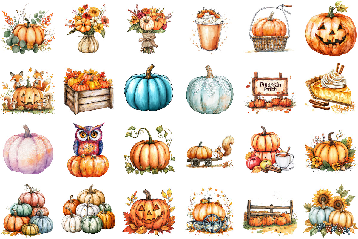 Watercolor Pumpkin Clipart. Fall Cli, an Illustration by Sublimation Artist (Photo 2 of 6)