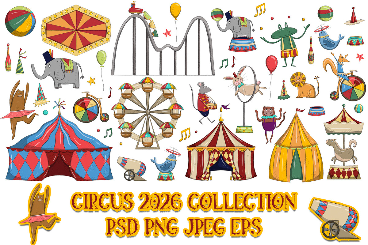 Whimsical circus clipart 2026, a Decorative Illustration by SaintPic illustrations (Photo 1 of 4)