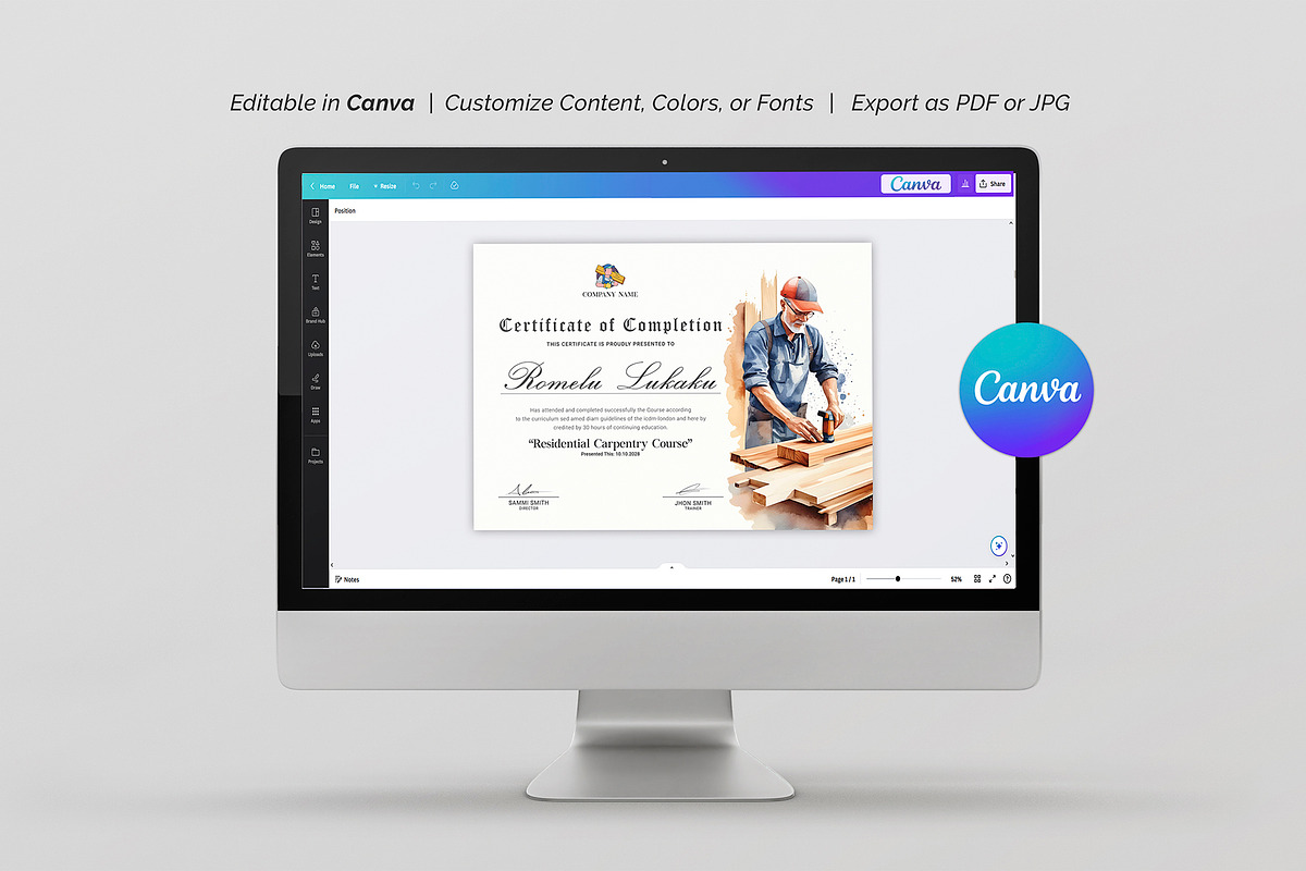 Carpenter Training Certificate, a Stationery Template by DesignDevisers (Photo 8 of 10)