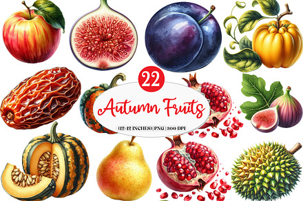 Watercolor Autumn Fruits Clipart