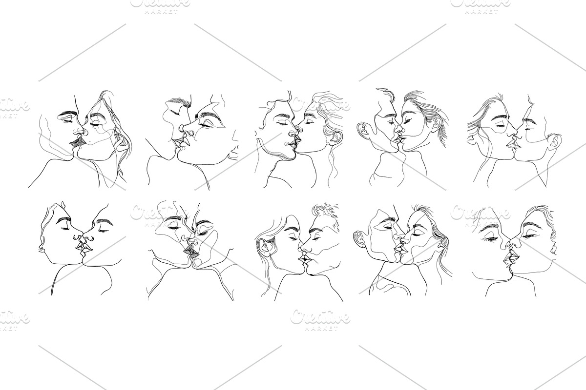 Couple kissing black outline vector, an Object Illustration by Onyx