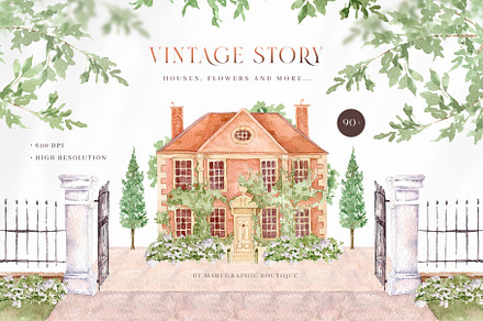 Watercolor houses "Vintage story"