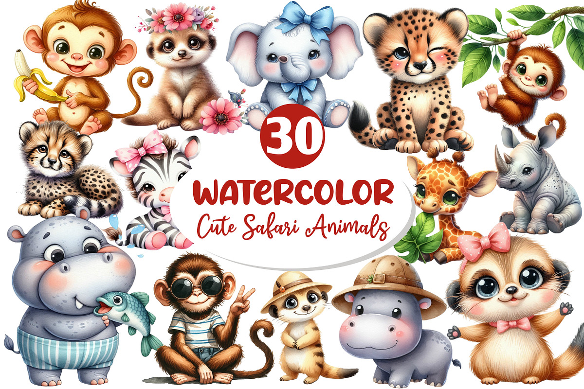 Cute Safari Animals, Clipart, an Illustration by Dream Creation (Photo 1 of 6)