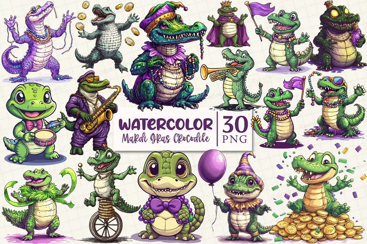 Mardi Gras Crocodile Clipart, an Illustration by OK Design (Photo 1 of 5)