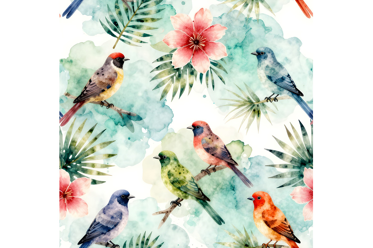Colorful Watercolor Birds Seamless, a Pattern Graphic by Sharon Schwalbe (Photo 5 of 6)