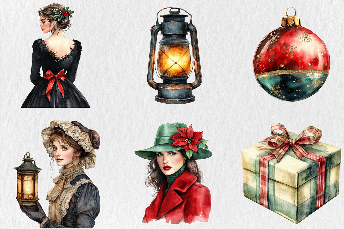 Watercolor Vintage Christmas Element, a Seasonal Illustration by Rose Art (Photo 3 of 4)