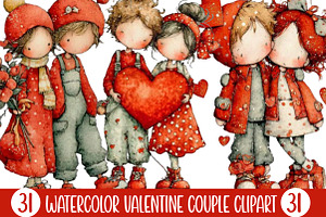 Watercolor Valentine Couple Clipart, an Illustration by Designking