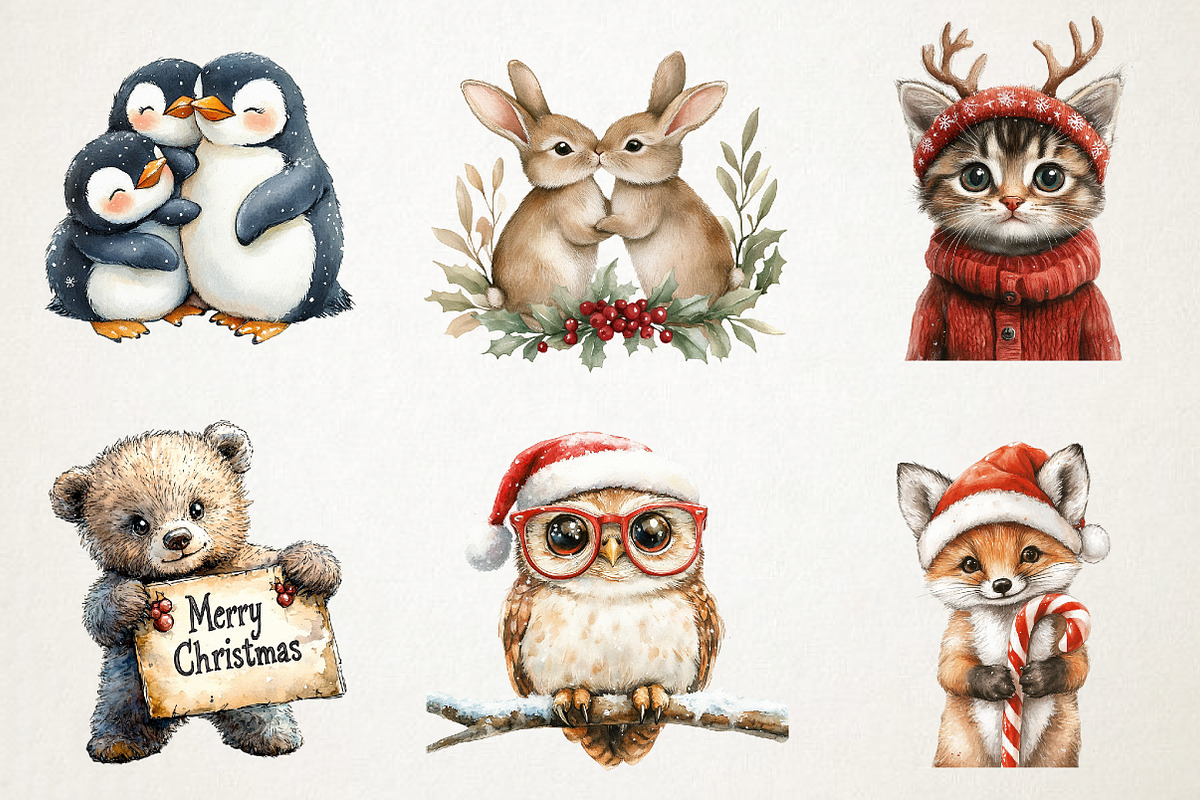 Cute Christmas Critters Clipart, an Illustration by RobertsArt (Photo 6 of 7)