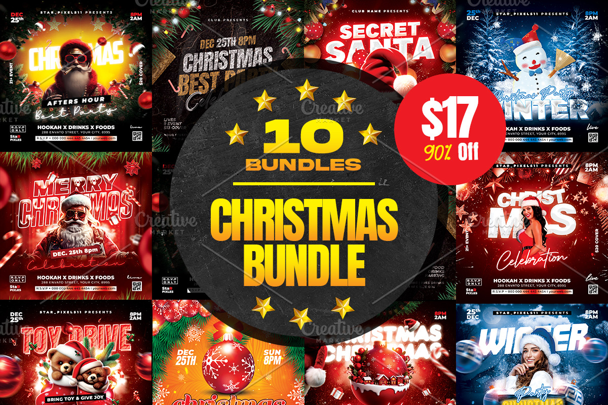 10 Christmas Party Flyer Bundle, a Flyer Template by StarPixles11 (Photo 1 of 12)