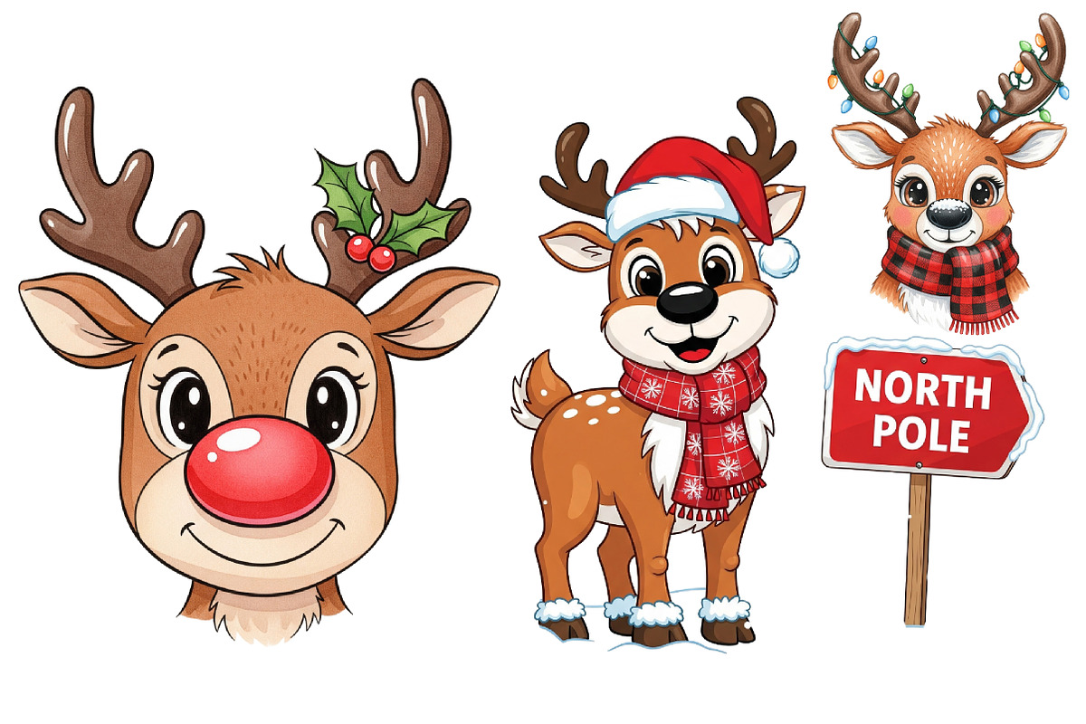 Cute & Funny Christmas Reindeer, an Illustration by DreamArtGraphic (Photo 5 of 5)