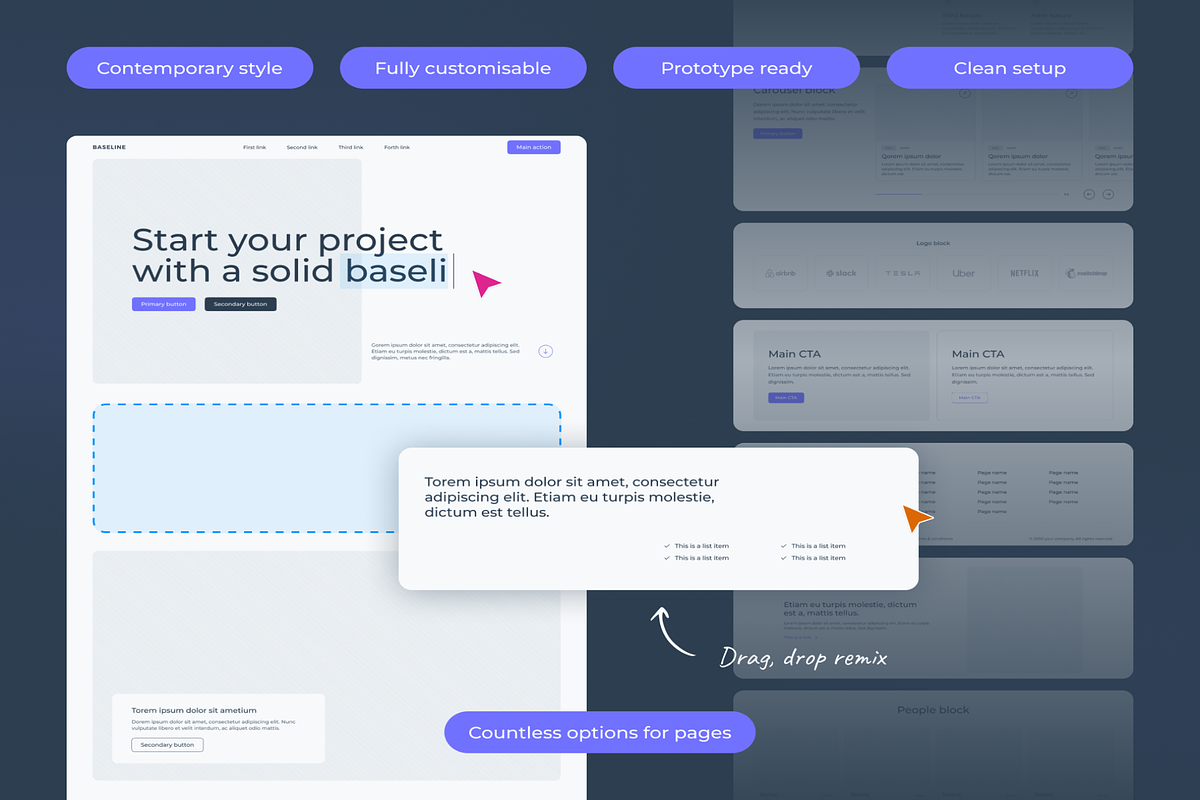 Baseline desktop wireframe kit, an UI Kit Template by Digital_Fantasies