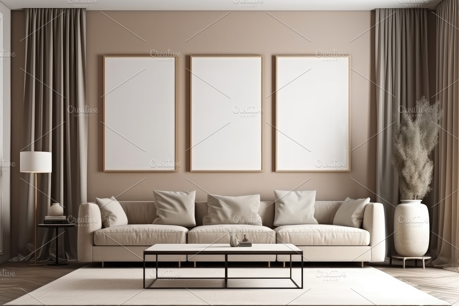 Living room with beige walls, wooden, a Photo by Iftikhar Alam