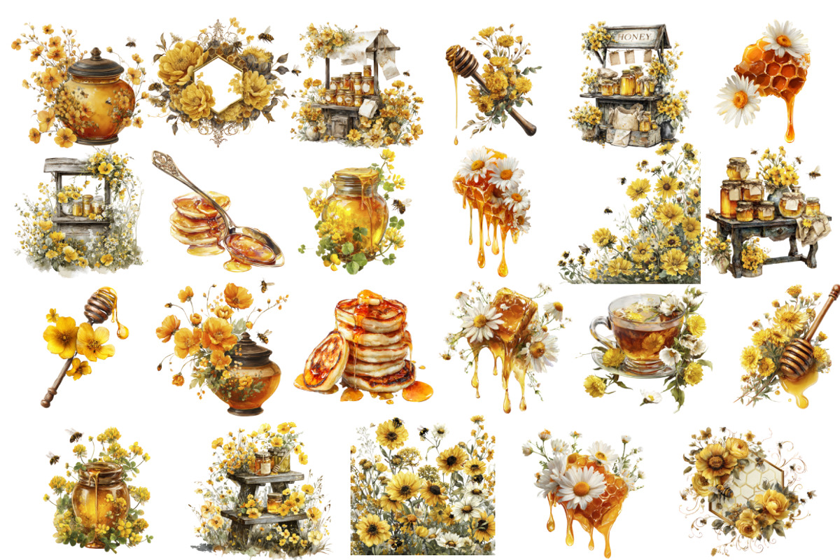 Honey pot & Honey Clipart, a Food Illustration by InkyQueenArt (Photo 4 of 5)