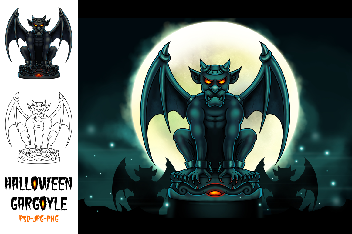 Halloween Gargoyle Illustration, a Seasonal Illustration by pixaroma