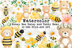 Honey Bee Daisy and Teddy Bear, an Illustration by Libby Wishes