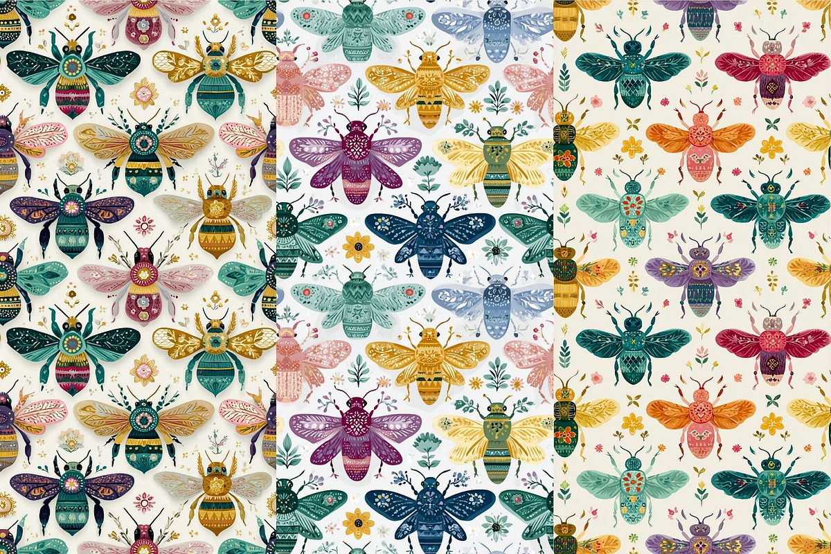 12 Buzz Folk Seamless Patterns, a Pattern Graphic by Inknfolly (Photo 3 of 7)