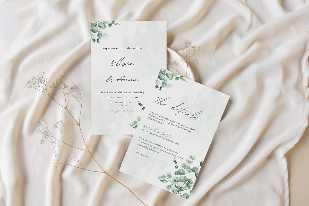 Green Leafy Wedding and Details Card, an Invitation Template by TheSimplySereneShop (Photo 3 of 10)