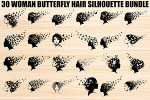 Woman Butterfly Hair Silhouette