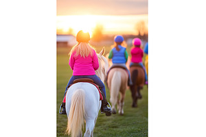 Group horseback riding at sunset, a Sports & Recreation Photo by Lermont51
