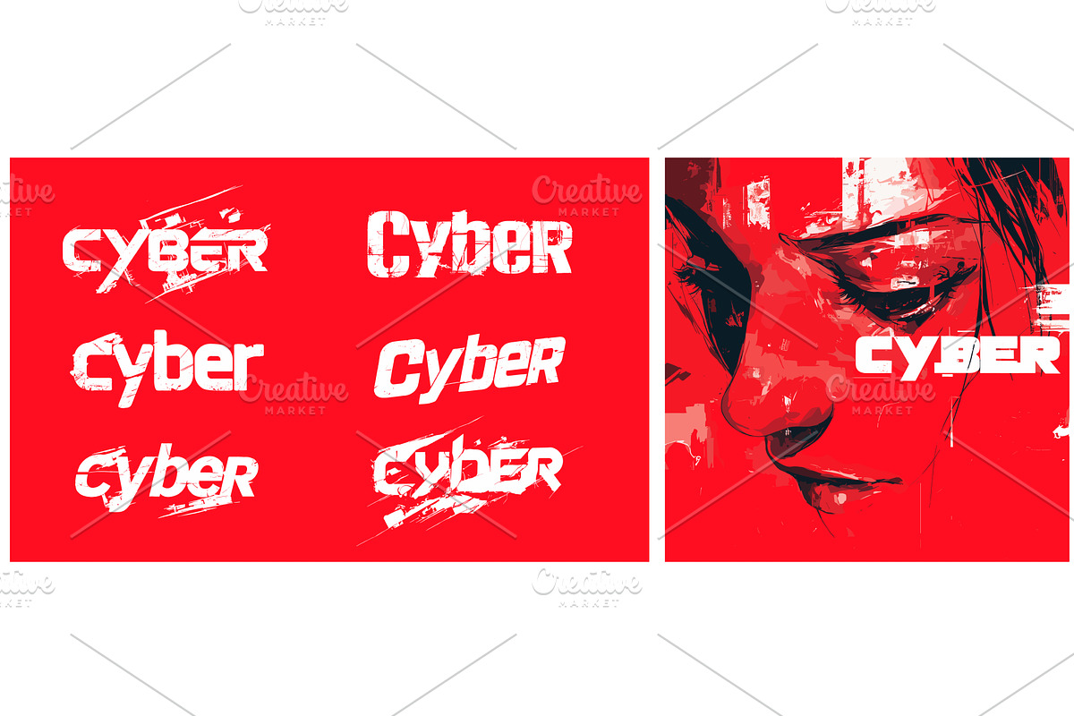 cyber on red background. white, an Object Illustration by Stock-Smart-Start