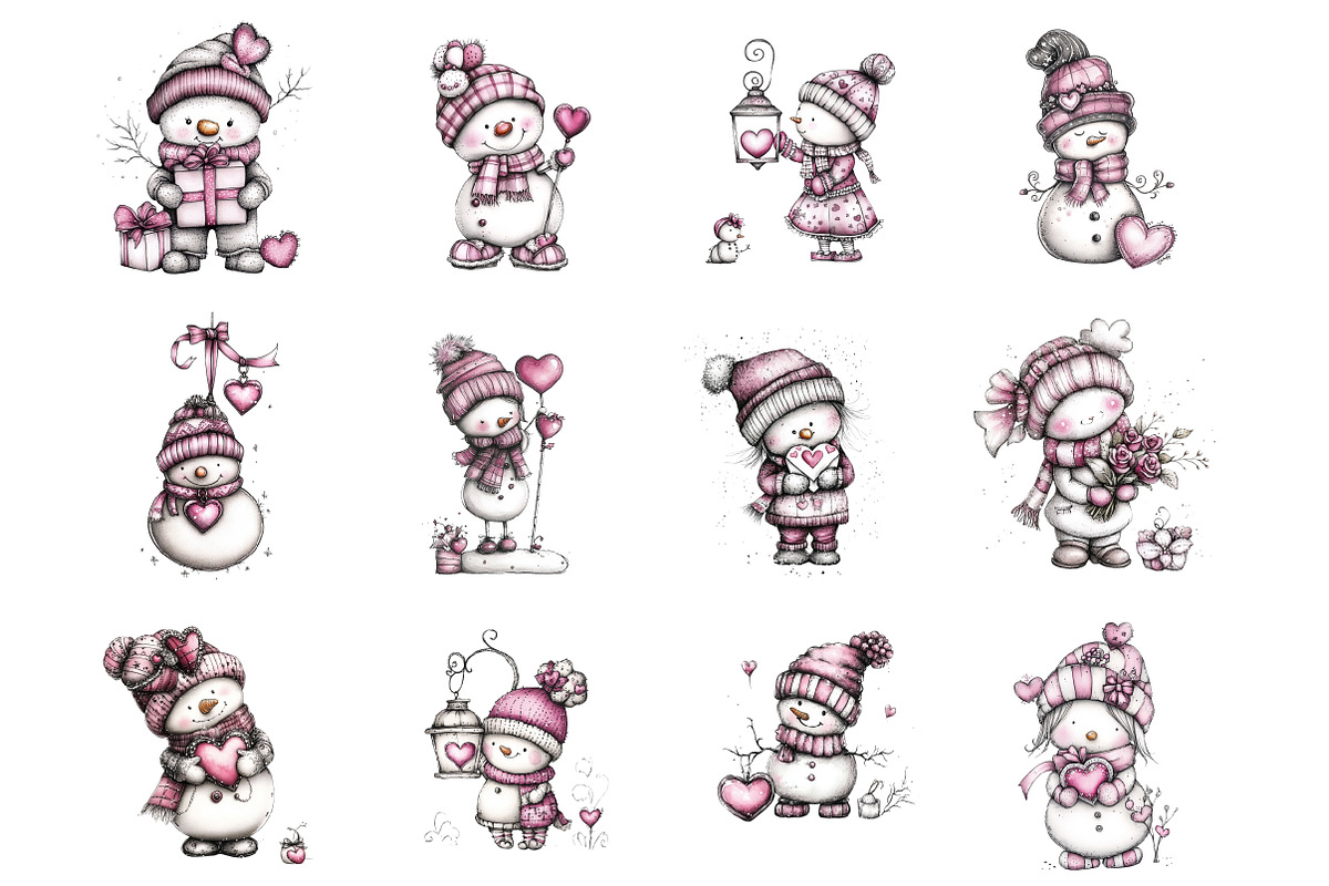 Whimsical Valentine Snowmen, an Illustration by Design Market (Photo 2 of 3)