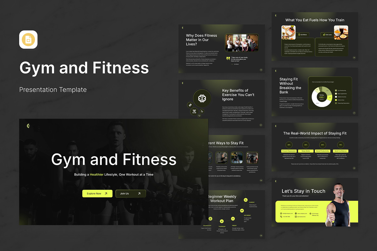 Gym and Fitness Presentation Slides, a Presentation Template by Antstheme (Photo 1 of 3)