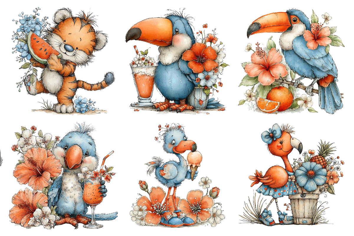 Tropical Fruit Party Animals Clipart, a Seasonal Illustration by Daily.Designs (Photo 2 of 5)