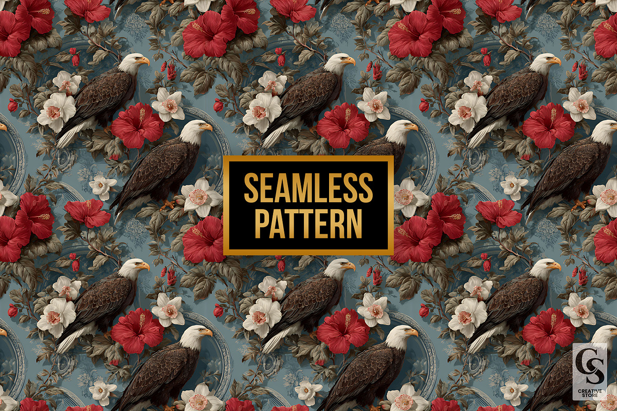 American Floral Eagle Digital Papers, a Pattern Graphic by Creative Store (Photo 4 of 5)