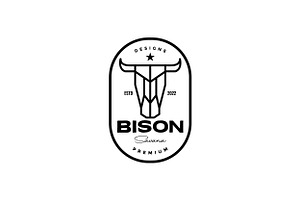 Badge Hipster Line Bison Logo Design