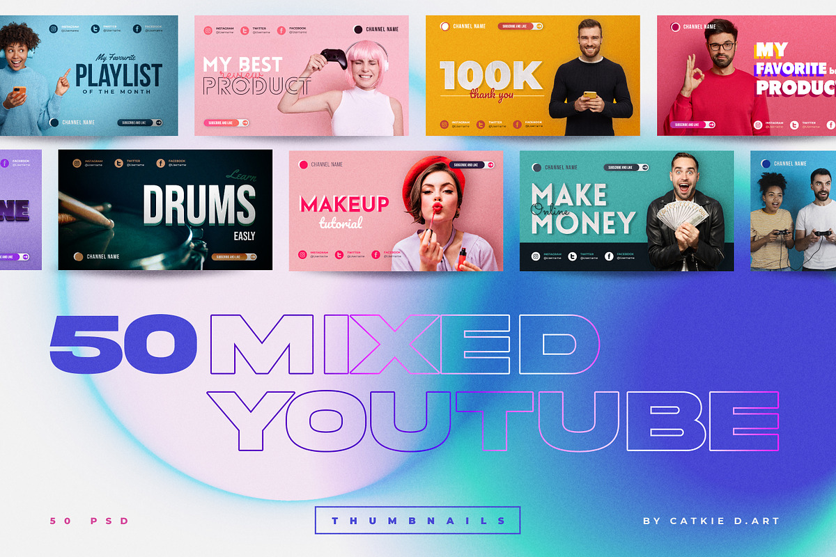 Youtube Thumbnail Bundle (50 PSD), a Social Media Template by Catkie - Digital Art (Photo 1 of 15)