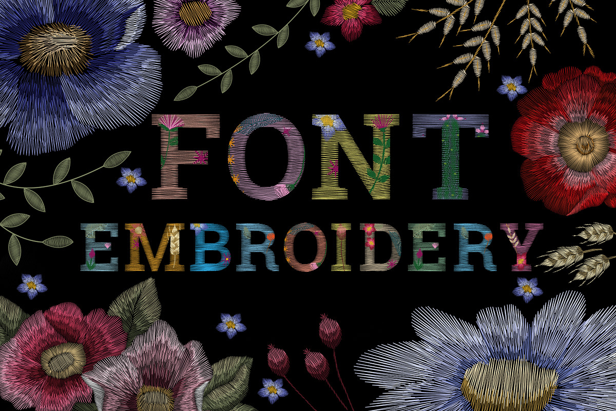 Font flower embroidery