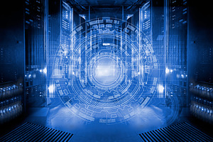 Futuristic tech scheme on background of fantastic symmetric number