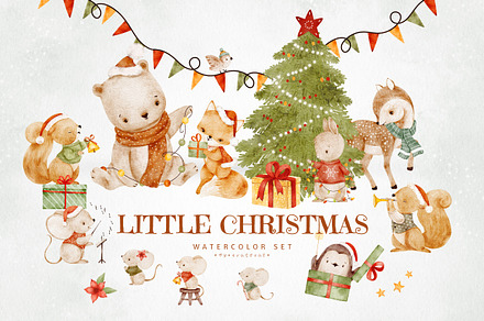 LITTLE CHRISTMAS watercolor animals, an Animal Illustration by erasovas