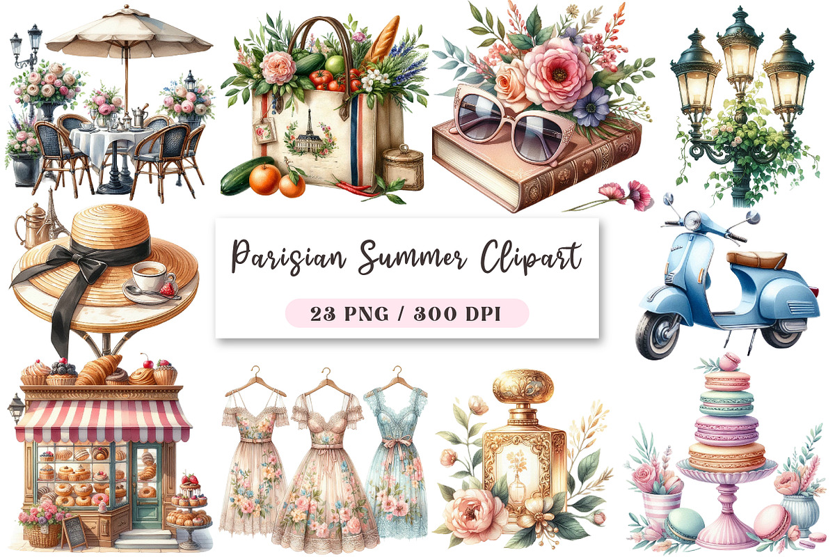 Parisian Summer Clipart, an Illustration by DreamArtGraphic (Photo 1 of 4)