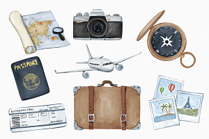 Watercolor Travel Vacation Clipart