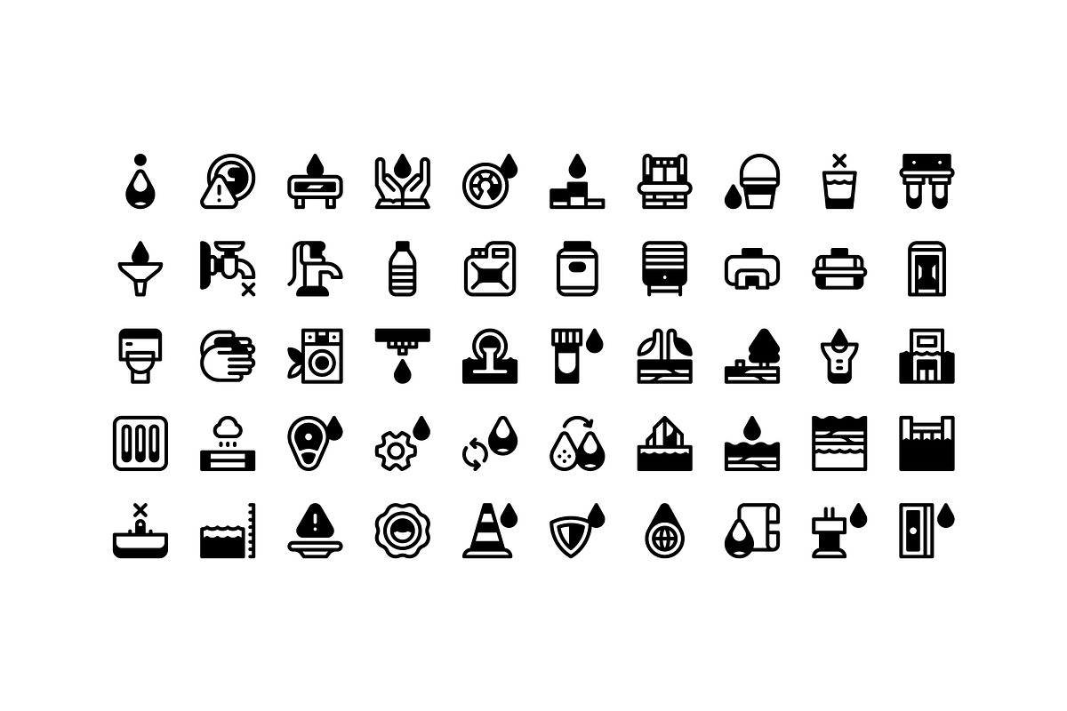 50 Water Crisis Icons, an Outline Icon by Side Project (Photo 3 of 8)