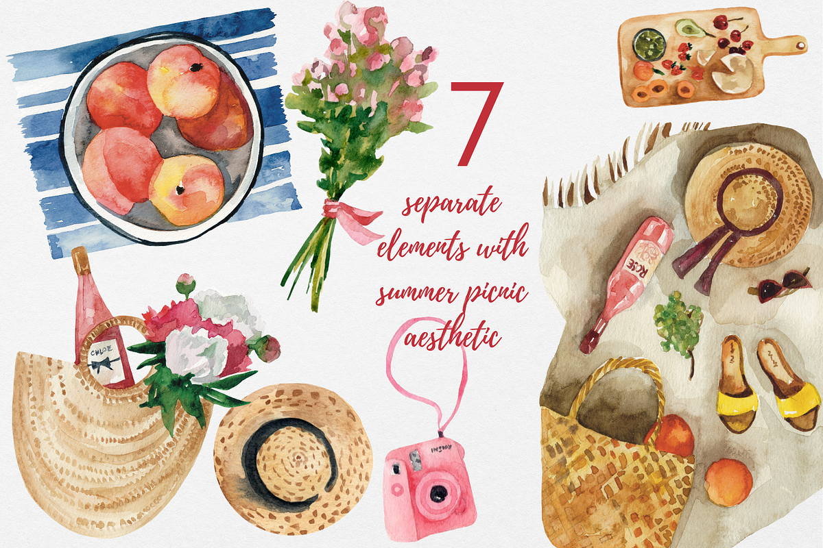 Summer picnic clipart png, an Object Illustration by Artcard Watercolor (Photo 4 of 9)