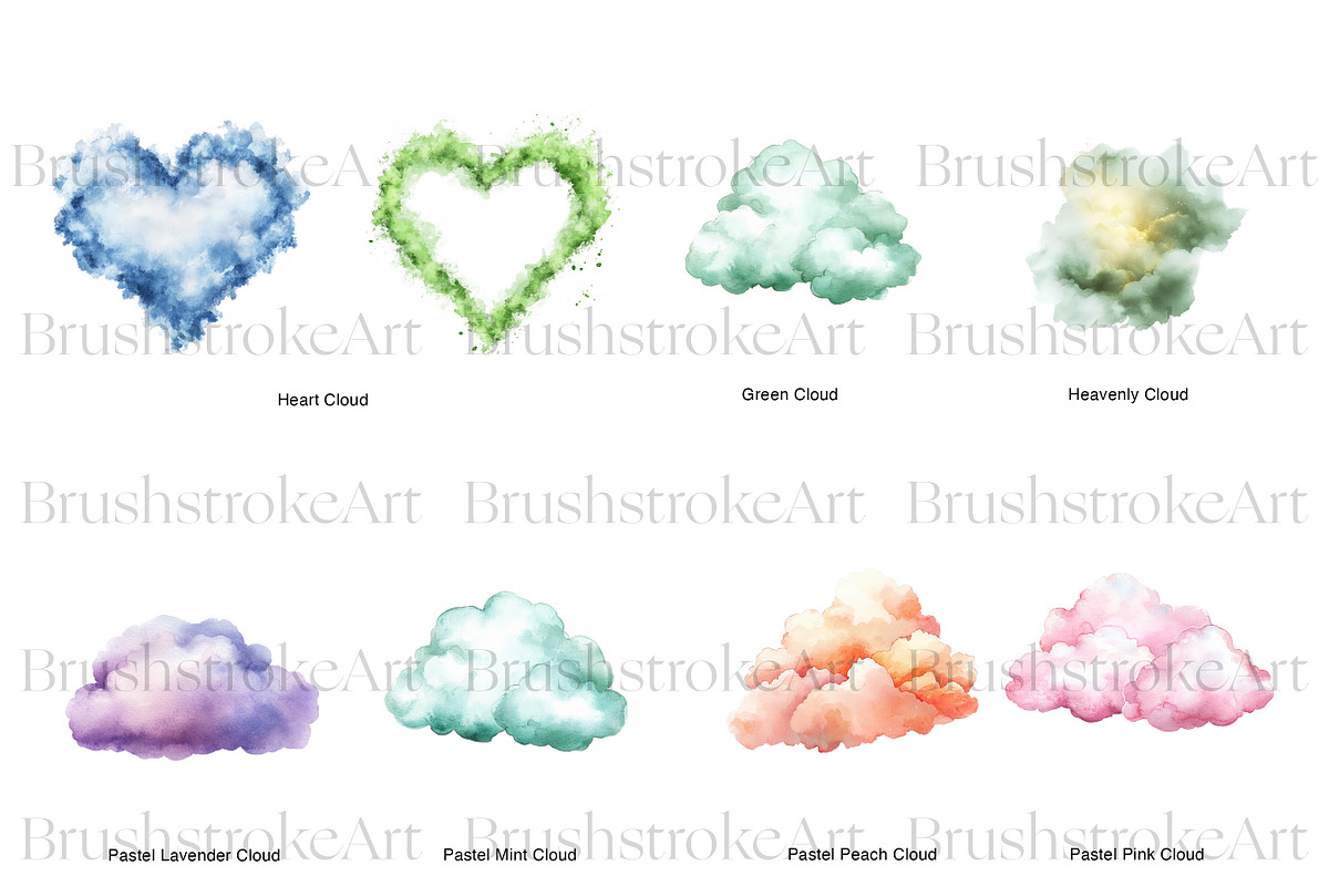 Watercolor Clouds Clipart, Cloud PNG, a Decorative Illustration by BrushstrokeArtGB (Photo 6 of 9)